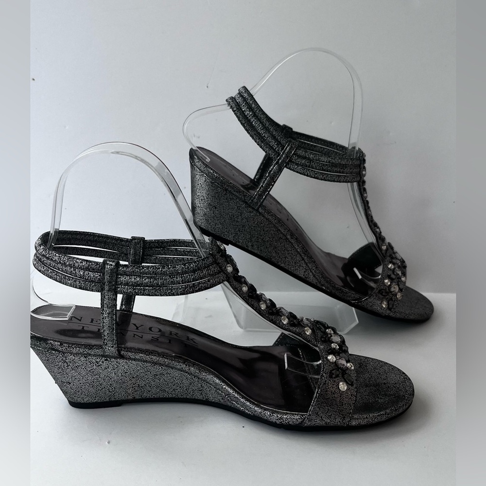 New York Transit Women's Jeweled Wedges - Silver